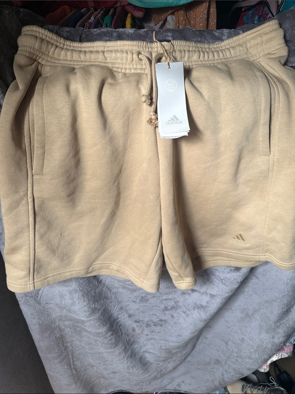 adidas women’s beige tone Fleece Drawstring Shorts